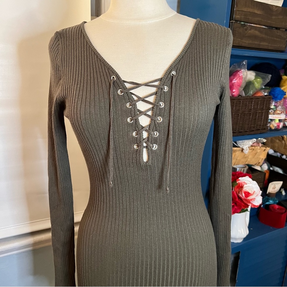 Green laceup bodycon dress